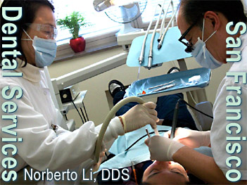 Dentist Norberto Li, DDS at work in his downtown San Francisco, California General Dentistry Clinic-office - brings 30 years experience to his pattients - CLICK FOR MORE INFORMATION